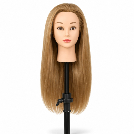 Cap de practică manechin cu păr sintetic 60 cm blond – pentru tuns, coafat, împletituri, accesorii incluse + suport de masă [5]