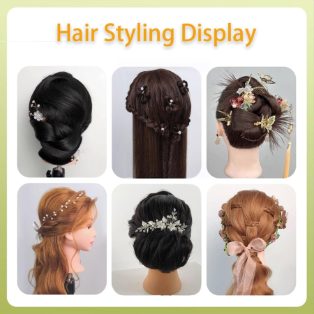 Cap de practică manechin cu păr sintetic 60 cm blond – pentru tuns, coafat, împletituri, accesorii incluse + suport de masă [8]