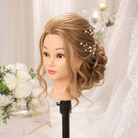 Cap de practică manechin cu păr sintetic 60 cm blond – pentru tuns, coafat, împletituri, accesorii incluse + suport de masă [4]