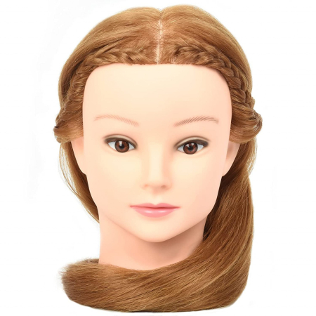 Cap manechin par fibra - Cap manechin de coafat pentru salon frizerie coafor, 55 cm, Auriu, cu suport