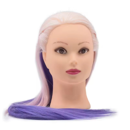 Cap practica manechin cu par sintetic, 60 cm, roz cu suvite mov, cu accesorii incluse [4]