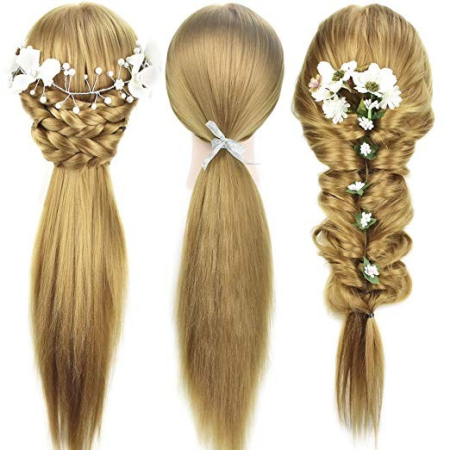 Cap manechin par fibra - Cap practica manechin salon frizerie coafor Lung Des Sintetic 55cm Blond + 6 Piepteni carbon