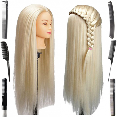 Cap manechin par fibra - Cap practica manechin salon frizerie coafor Lung Des Sintetic 60cm Blond + 6 Piepteni carbon