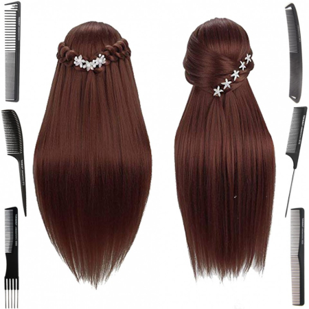 Cap manechin - Cap practica manechin salon frizerie coafor Lung Des Sintetic 60cm Saten + 6 Piepteni carbon