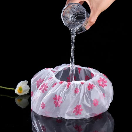 Casca pentru dus, impermeabila, tip boneta, transparenta cu flori, refolosibila [4]
