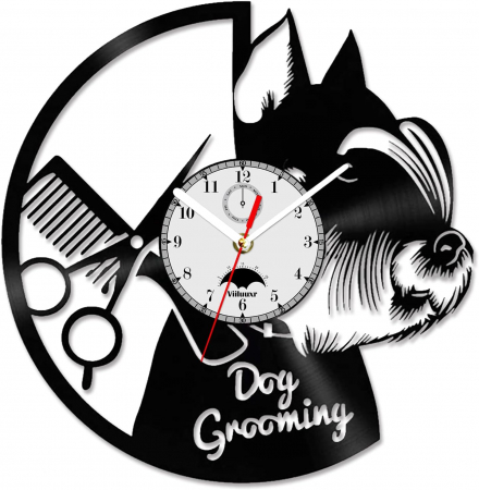 Foarfece - Ceas de perete vinil pentru salon grooming, frizerie canina, 30 cm