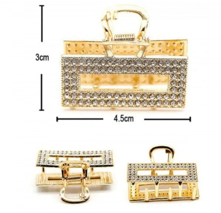 Cleste de par - Cleste pentru par, metalic, auriu cu cristale, mediu, 4.5cm lungime