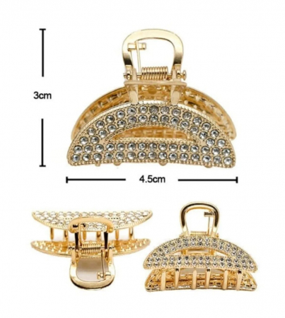 Cleste de par - Clestisor pentru par, metalic, auriu cu cristale, mediu, 4.5cm lungime