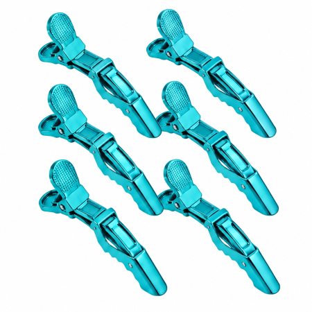 Coafor si Frizerie - Clipsuri Coafor pentru par Profesionale – Set 6 Bucăți, Tip Crocodil, turquoise Metalizat