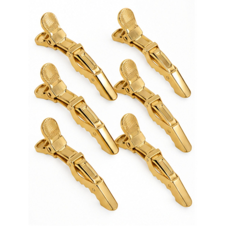 Coafor si Frizerie - Clipsuri coafor, profesionale, set 6 bucati, tip crocodil, culoare Gold metalizat.