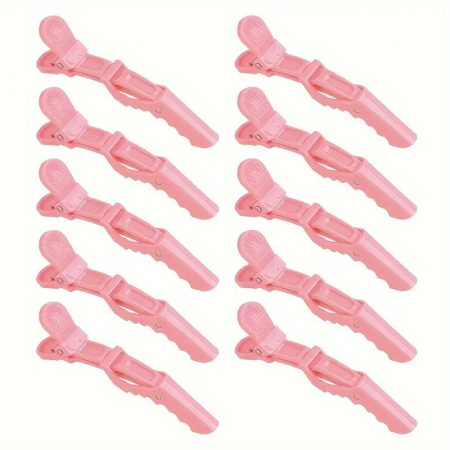 Coafor si Frizerie - Clipsuri coafor profesionale, tip crocodil, 11.5cm, plastic dur, roz, 6buc