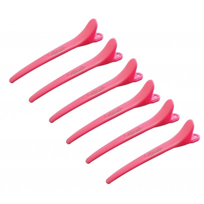 Coafor si Frizerie - Clipsuri frizerie din plastic set 6 bucati 7.5cm roz