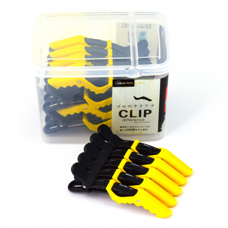 Clipsuri de par - Clipsuri frizerie set 30 bucati crocodil negru cu galben in cutie de plastic