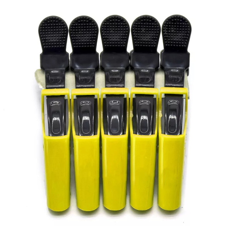 Coafor si Frizerie - Clipsuri frizerie set 5 bucati crocodil negru cu galben