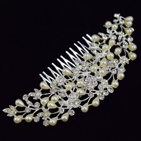 Coronita par mireasa cu perle si cristale, stil pieptan mireasa MD05, 15cm [0]
