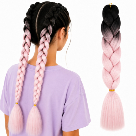 Coafor si Frizerie - Extensie Jumbo Braids Pink Blossom – Ombre Negru Roz