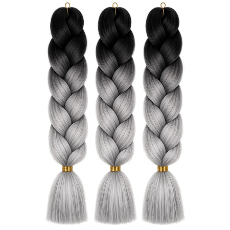 Extensii par sintetic coada jumbo ombre pentru impletituri negru gri [1]
