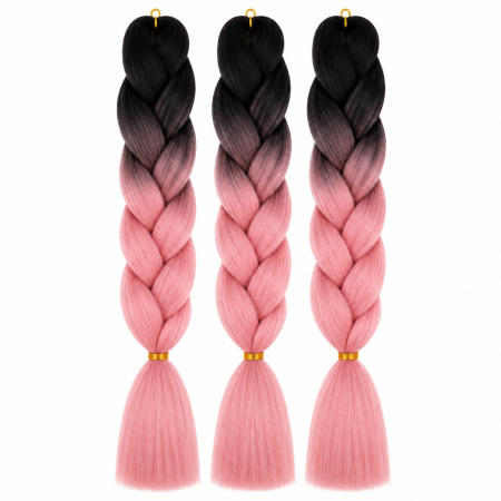Extensii par sintetic coada jumbo Pink Ombre pentru impletituri negru roz [1]