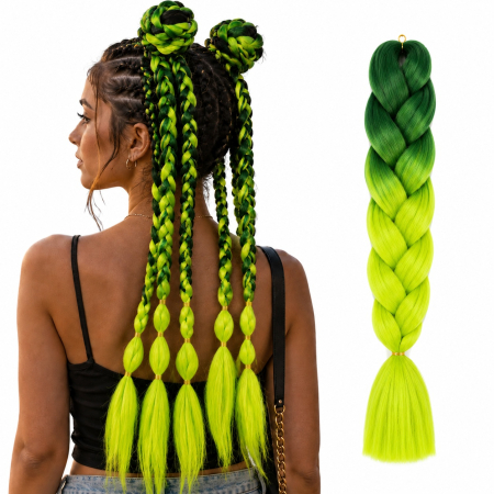 Coafor si Frizerie - Extensii Păr Sintetic Jumbo Braids Ombre Emerald Neon pentru Împletituri