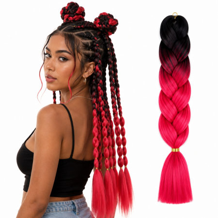 Coafor si Frizerie - Extensii Păr Sintetic Jumbo Ombre pentru Împletituri Afro – Crimson Shadow