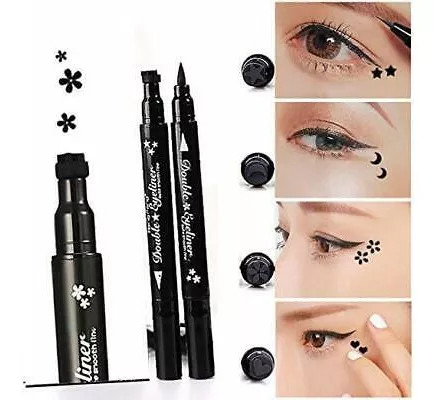 Make-up - Eyeliner cu 2 capete tip carioca cu stampila Floare, Negru