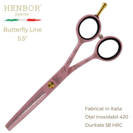 Coafor si Frizerie - Foarfecă de Filat Profesională Henbor Butterfly Line 6.0" – 35 Dinți, Oțel Inoxidabil 420, 58 HRC, Fabricată în Italia