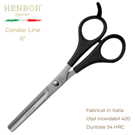 Coafor si Frizerie - Foarfecă de Filat Profesională Henbor Condor Line 6.0" – 35 Dinți, Oțel Inoxidabil 420, 54 HRC, Fabricată în Italia