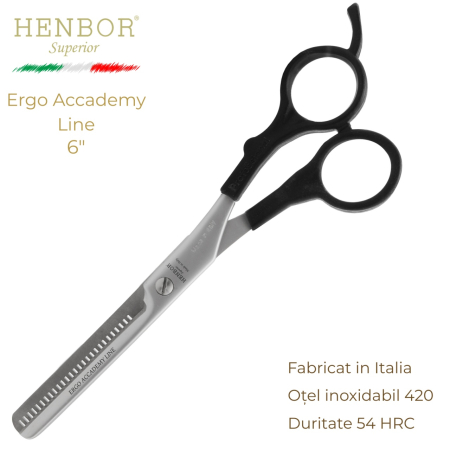 Coafor si Frizerie - Foarfecă de Filat Profesională Henbor Ergo Academy Line 6.0" – 35 Dinți, Oțel Inoxidabil 420, 54 HRC, Fabricată în Italia