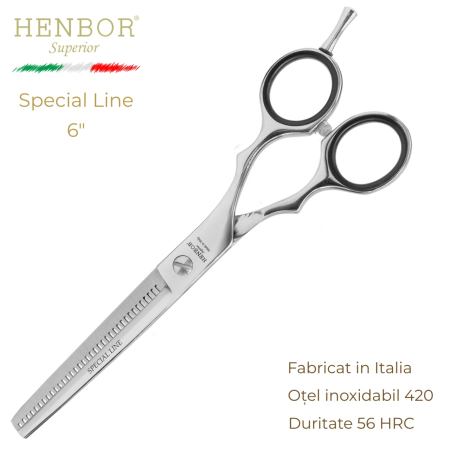 Coafor si Frizerie - Foarfecă de Filat Profesională Henbor Special Line 6.0" – 40 Dinți, Oțel Inoxidabil 420, 56 HRC, Fabricată în Italia