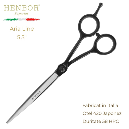 Coafor si Frizerie - Foarfecă de Tuns Profesională Henbor Aria Line 5.5" – Oțel Inoxidabil 420, 58 HRC, Fabricată în Italia