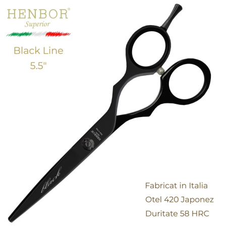 Coafor si Frizerie - Foarfecă de Tuns Profesională Henbor Black Line 5.5" – Oțel Inoxidabil 420, 58 HRC, Fabricată în Italia
