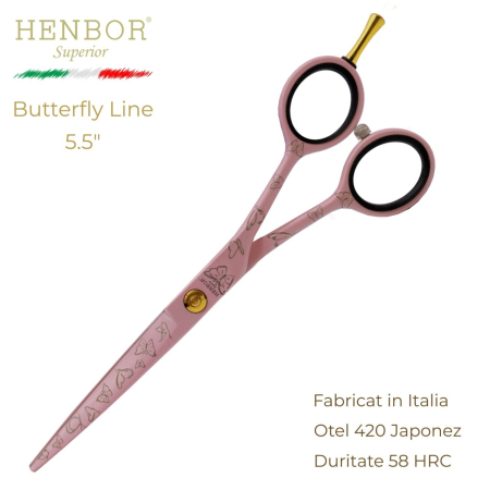 Coafor si Frizerie - Foarfecă de Tuns Profesională Henbor Butterfly Line 5.5" – Oțel Inoxidabil 420, 58 HRC, Fabricată în Italia