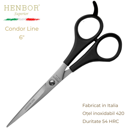 Coafor si Frizerie - Foarfecă de Tuns Profesională Henbor Condor Line 6" – Oțel Inoxidabil 420, 54 HRC, Fabricată în Italia