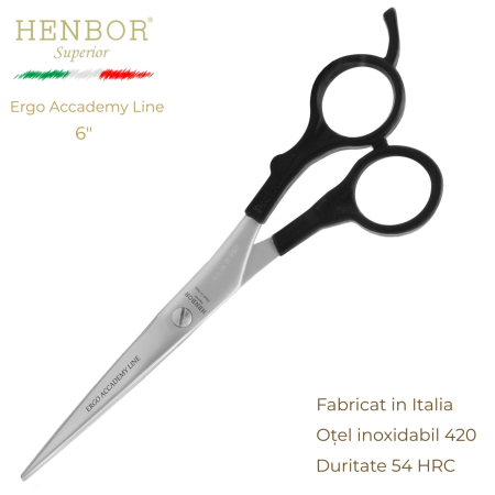 Coafor si Frizerie - Foarfecă de Tuns Profesională Henbor Ergo Academy Line 5.5" – Oțel Inoxidabil 420, 54 HRC, Fabricată în Italia