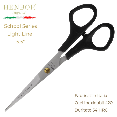 Coafor si Frizerie - Foarfecă de Tuns Profesională Henbor School Series Light Line 5.5" – Oțel Inoxidabil 420, 54 HRC, Fabricată în Italia