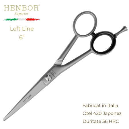 Coafor si Frizerie - Foarfecă de Tuns Profesională pentru Stângaci Henbor Left Line 6.0" – Oțel Inoxidabil 420, 56 HRC, Fabricată în Italia