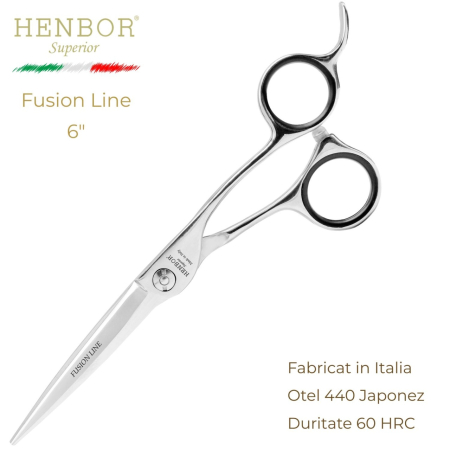 Coafor si Frizerie - Foarfecă Profesională de Tuns Henbor Fusion Line – Oțel Japonez 440, 60 HRC, Fabricată în Italia