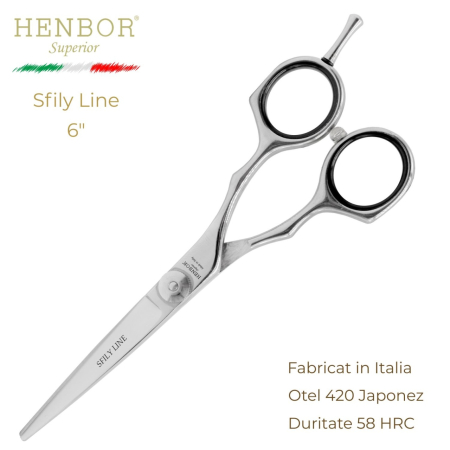 Coafor si Frizerie - Foarfecă Profesională de Tuns Henbor Sfily Line 6" – Oțel Inoxidabil 420, 58 HRC, Fabricată în Italia