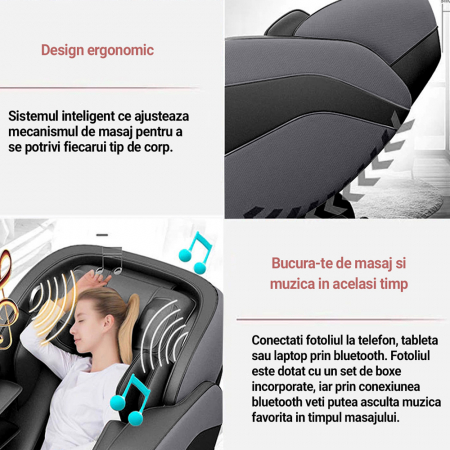 Fotoliu de masaj Royal Black, cu incalzire, functie bluetooth audio, display, zero gravity, negru [1]