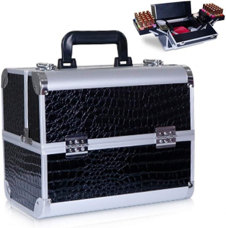 Geanta cosmetice makeup, neagra, aspect crocodil, 32x21x26cm, pentru manichiuriste [4]