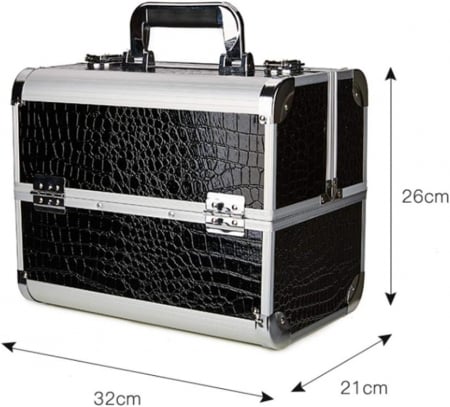 Geanta cosmetice makeup, neagra, aspect crocodil, 32x21x26cm, pentru manichiuriste [2]