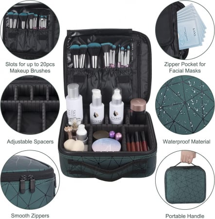 Geanta cosmetice makeup, verde smarald, 26x23x9 cm, pentru voiaj, calatorie [8]