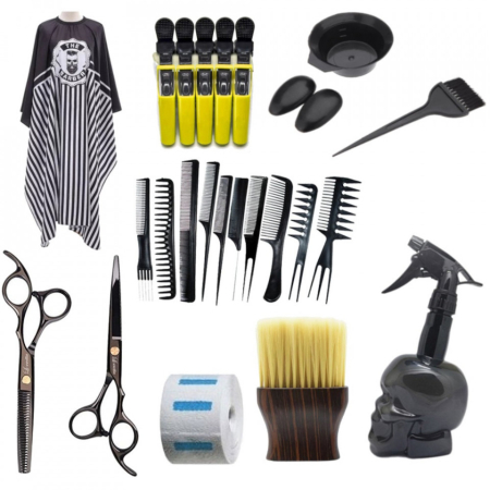 Coafor si Frizerie - Kit complet frizerie coafor Seno04 cu foarfeca tuns filat pelerina pamatuf pulverizator tuns