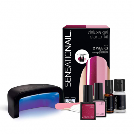 Manichiura si pedichiura - Kit oja semipermanenta Deluxe Gel Starter Kit - Pink Chiffon si Raspberry Wine
