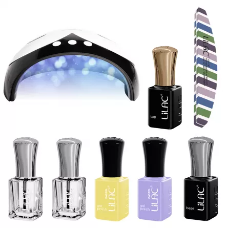 Manichiura si pedichiura - Kit oja semipermanenta Lampa LED, 2 oje semipermanente, top coat si base coat