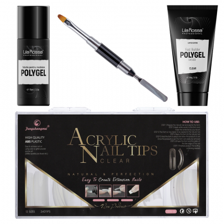 Manichiura si pedichiura - Kit unghii polygel Premium Clear