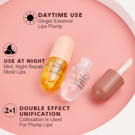 Lip oil tratament de buze cu efect de marire si hidratare de zi si noapte, set 2 bucati [2]