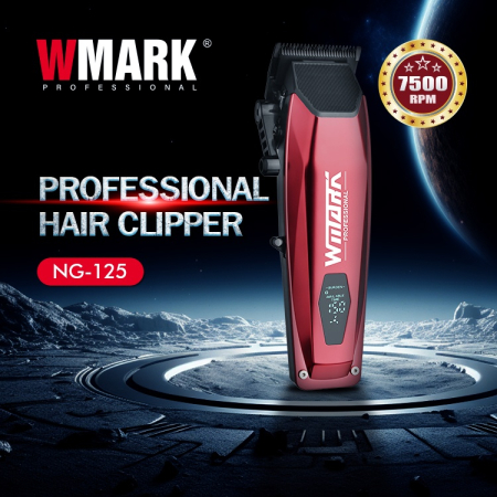 Mașină de Tuns Profesională WMARK NG-125 – 7500 RPM, Lame Inox 5Cr15 & Ceramică, Afișaj Digital, 8 Piepteni, Autonomie 150 min – Rosie [6]