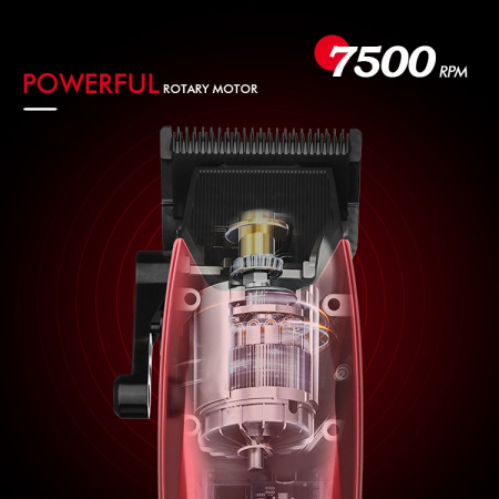 Mașină de Tuns Profesională WMARK NG-125 – 7500 RPM, Lame Inox 5Cr15 & Ceramică, Afișaj Digital, 8 Piepteni, Autonomie 150 min – Rosie [9]