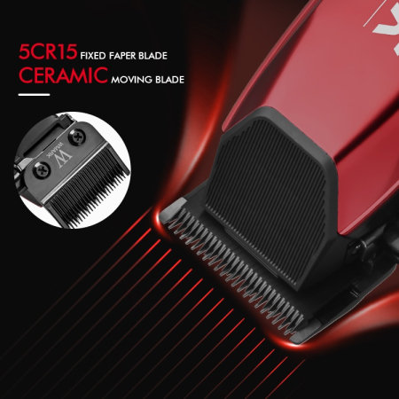 Mașină de Tuns Profesională WMARK NG-125 – 7500 RPM, Lame Inox 5Cr15 & Ceramică, Afișaj Digital, 8 Piepteni, Autonomie 150 min – Rosie [7]